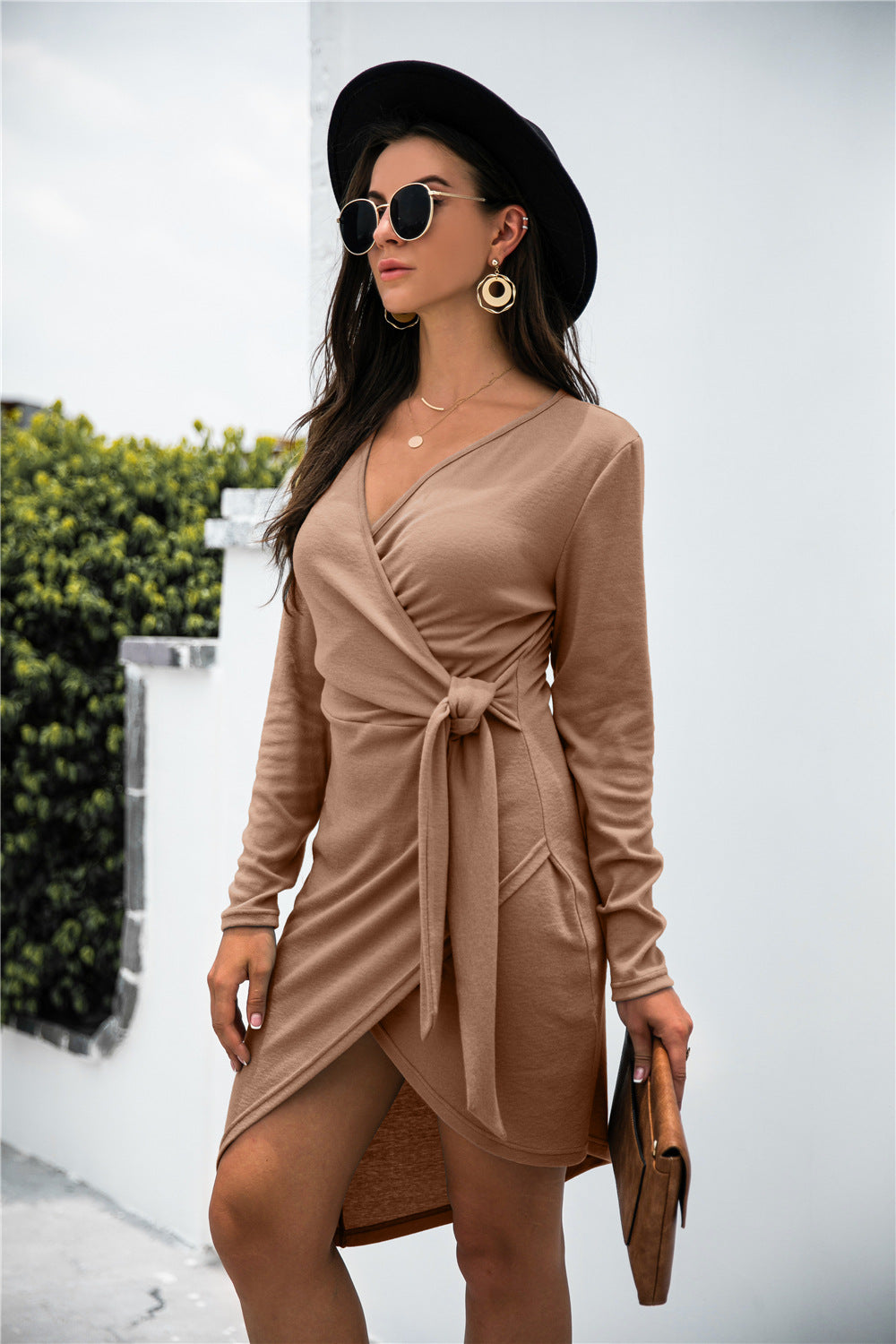 Gabriella Ribbed Twist Dress Camel