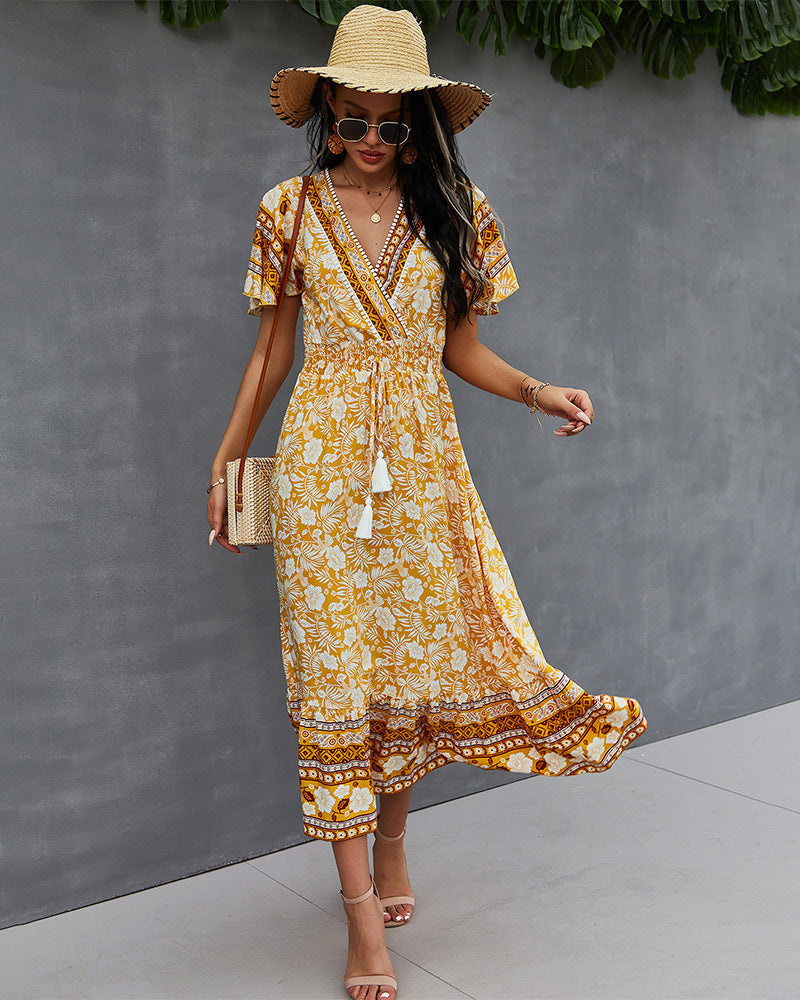 Nadine Floral Smocked Maxi Dress Mustard