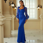 High Waist Long Sleeves Office Tight Dress Solid Color Slim Fit Small Trailing Evening
