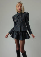 EmbroideRed Puff Sleeve Jacket and Skirt Set