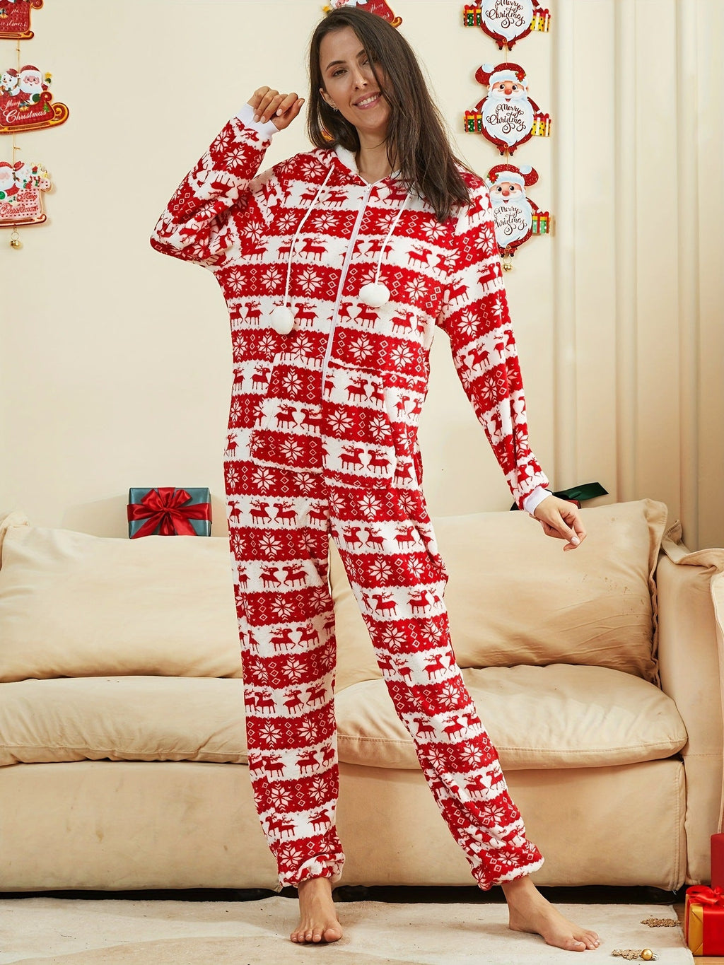 Festive Fun Cozy Printed Soft Comfortable Relaxed Plush Christmas Suit