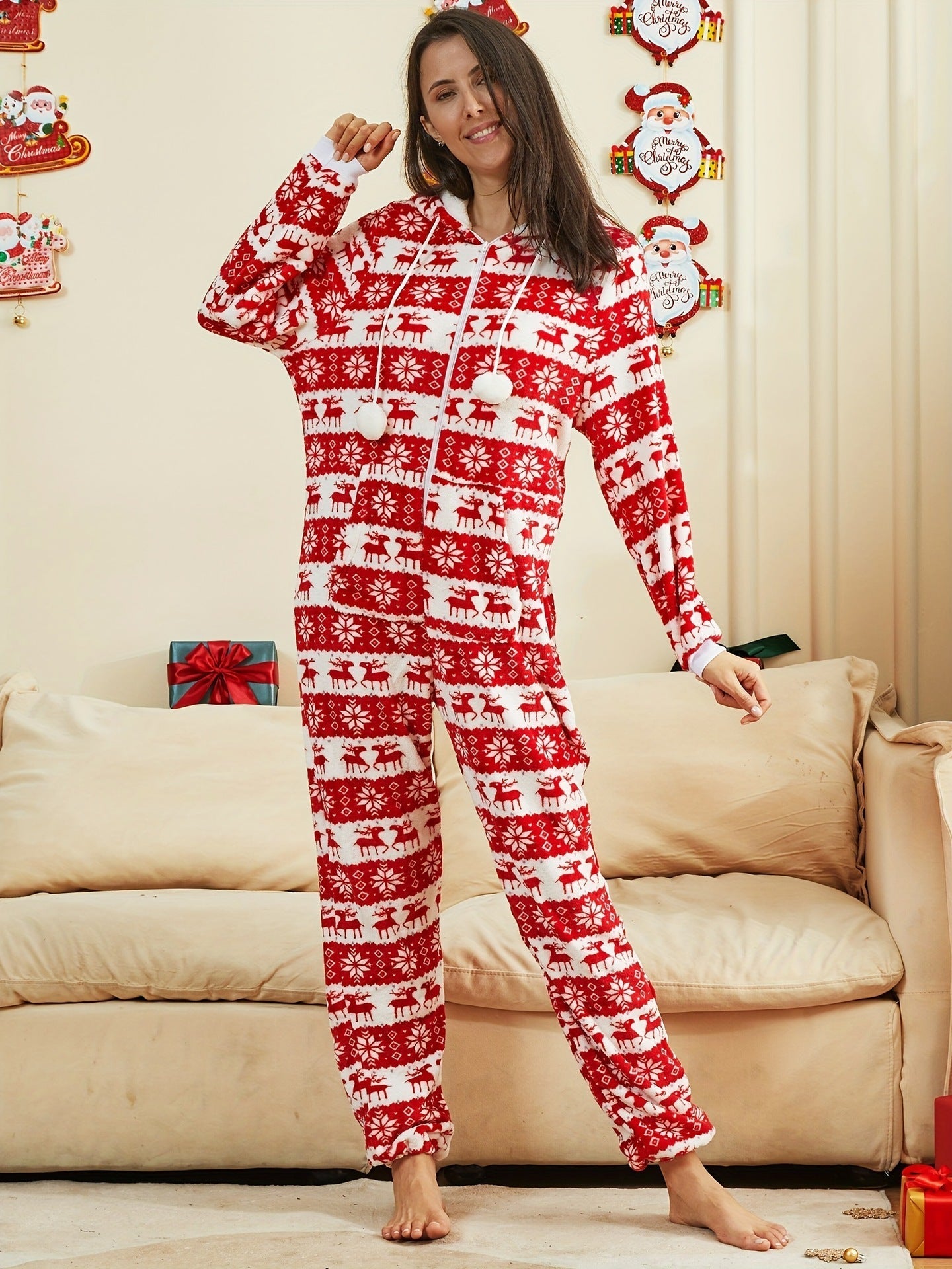 Festive Fun Cozy Printed Soft Comfortable Relaxed Plush Christmas Suit