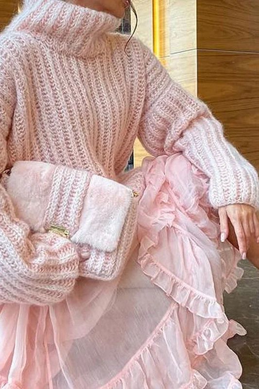 Stand-up collar and comfortable knitted sweater dress