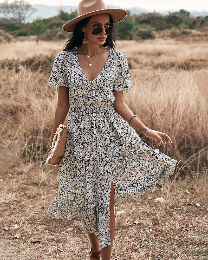 Maynard Printed Smocked Maxi Dress Black