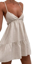 Retro Suspender V-neck Pleated Short Dress