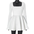 Square Collar Elegant Slim Fit Waist a Swing Casual Short Dress