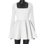Square Collar Elegant Slim Fit Waist a Swing Casual Short Dress