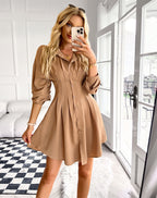 Sarabeth Pintuck Button Down Shirt Dress Camel