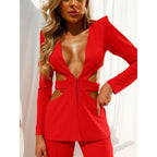 V-Neck Long-Sleeved Wide-Leg Pants Two-Piece Suit