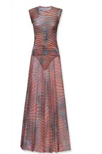 Bella Stretch Mesh Unique Print Bodysuit and High Rise Elastic Waist Maxi Skirt Set
