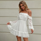 Veranda Embroidered Swiss Dot Off The Shoulder Dress Ivory