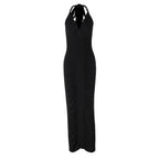 V neck Backless Lace up Slim Fit Pleated Dress