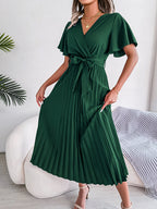 Cross VNeck Pleated Dress