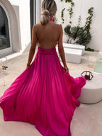 Daffy Backless Halter Maxi Dress Fuchsia