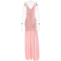 Elegant Straps Tulle Dress Sexy Deep V Plunge Pleated Stitched Backless Maxi Dress
