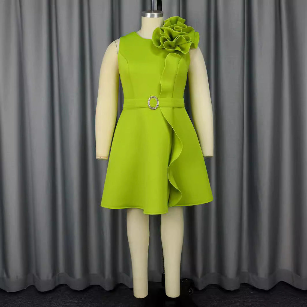 Three Dimensional Floral Dress Party Cocktail Sleeveless High Waisted Dresses