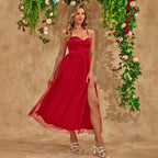 Solid Color Sling Dress Evening Dress Mesh Large Dress