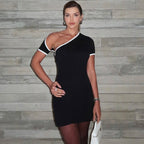 Color Contrast One Shoulder Cold Shoulder Slim Hip Dress
