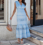 Jade Cotton Eyelet Tiered Maxi Dress Chambray FINAL
