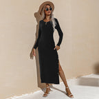 Alexina Long Sleeve Ribbed Knit Maxi Dress Black FINAL