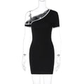 Color Contrast One Shoulder Cold Shoulder Slim Hip Dress