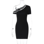 Color Contrast One Shoulder Cold Shoulder Slim Hip Dress