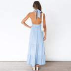 Seek Shade Printed High Low Halter Maxi Dress Blue