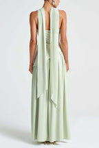 consonak Strapless Back Lace-up High Slit Splice Maxi Dress