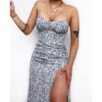 Floral Print Slim Fit Lacing Dress