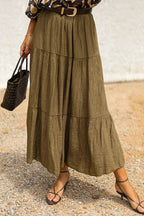 Solid Color Splicing Casual Vacation Maxi Skirt