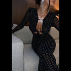 Colorful Sequ Dress Hollow Out Cutout out Strap Slim Fit Maxi Dress
