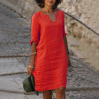 Anabel Statement Tummy Covering V Neck Dress Evening Wear Edit
