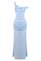 Lzada Blue Off Shoulder Waist Cinched Maxi Dress