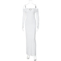 Tube Top Off Neck Back Slit Solid Color Mid Length Dress