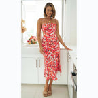 Small Digital Printing Fresh Sweet Spaghetti - Strap Dress Floral Burst