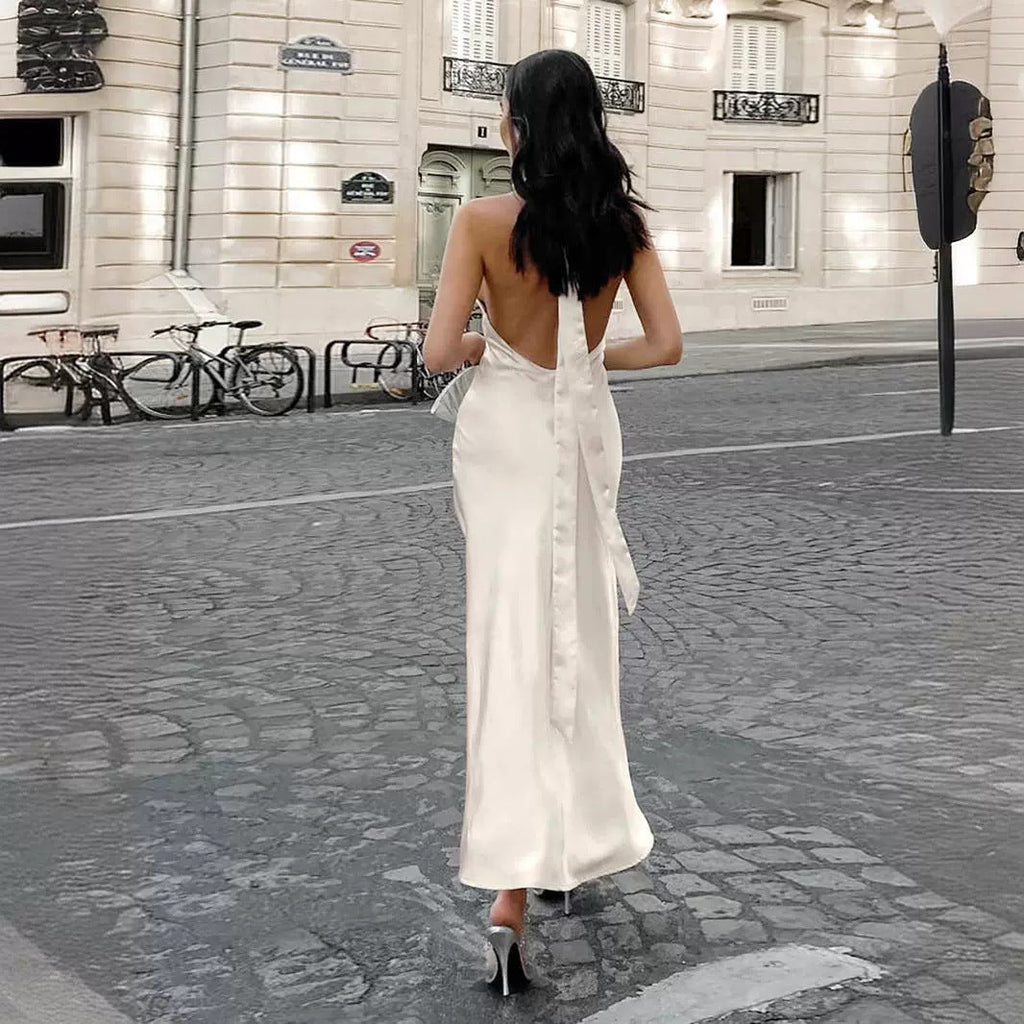 Sleeveless One-Line Off-The-Neck Slit Dress