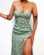 Floral Print Slim Fit Lacing Dress