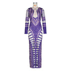 Ripped Skinny Sheath Dress Rhinestone Printed Dress