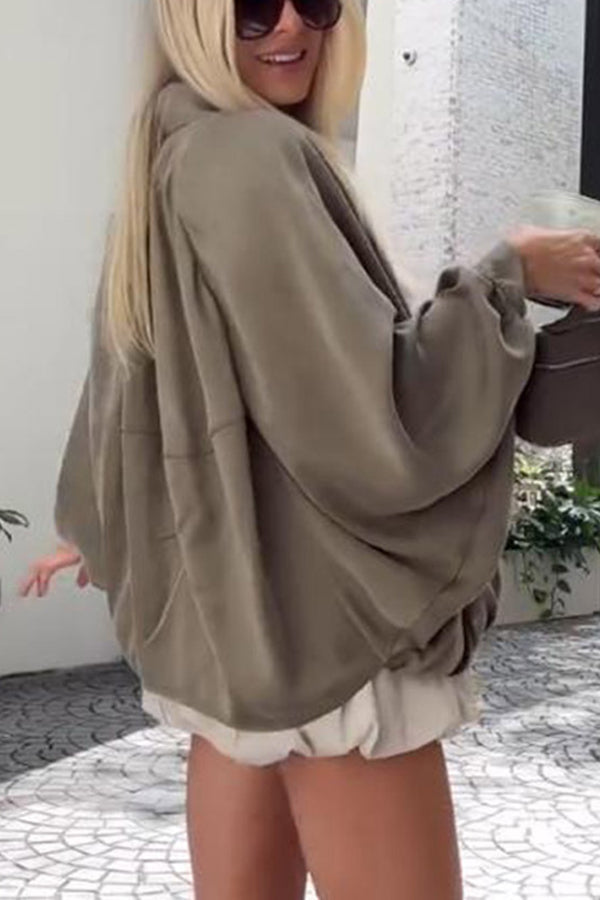 Fashion Lapel Loose Puff Long Sleeve Casual Zipper Jacket