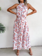 Sure Thing Floral Chiffon Halter Maxi Dress Cream FINAL