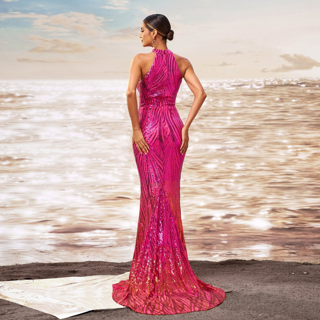 Round Neck Off-Shoulder Slim Fit Hip Sequin Dress