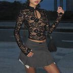Floral Lace Sheer Mock Neck Top