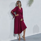 Josefa Satin Pleated Midi Dress Wine FINAL