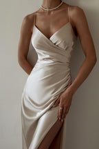 Suspender backless slit dress
