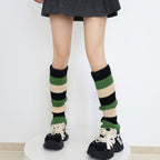Knit Striped Color Block Slouchy Red Leg Warmers