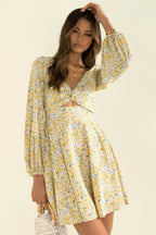 Inner Sunset Floral Smocked Cutout Dress Sage