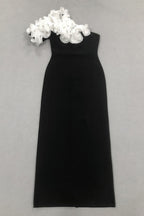 Zephyr Black 3D Floral Midi Dress