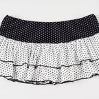 Polka Dot Patchwork Color Block Cute Tiered Slim Mini Skirt