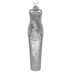 Silver Paillette Dress High Grade Light Luxury Evening Dress Bride Toast Dress Backless