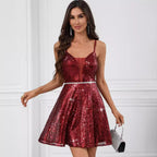Backless Spaghetti Straps Sequ Dress Nightclub Dress